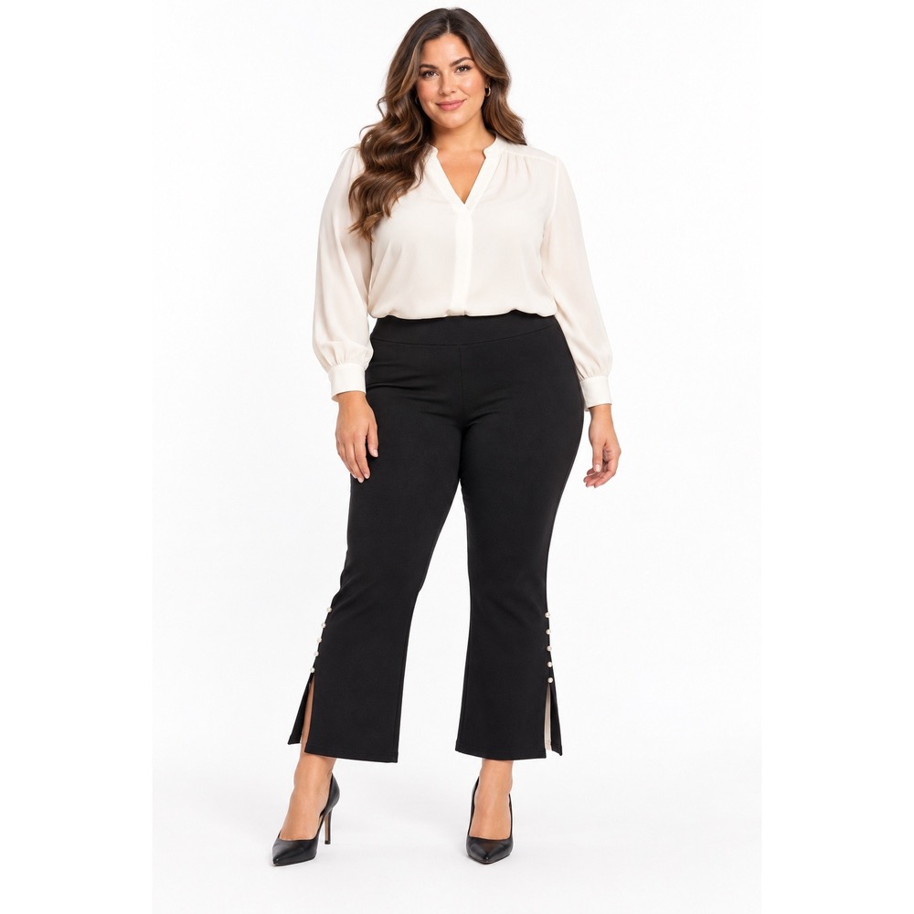 Slim Factor by Investments Kick Flare Pants 3X Black Studded Hem Crop Stretch